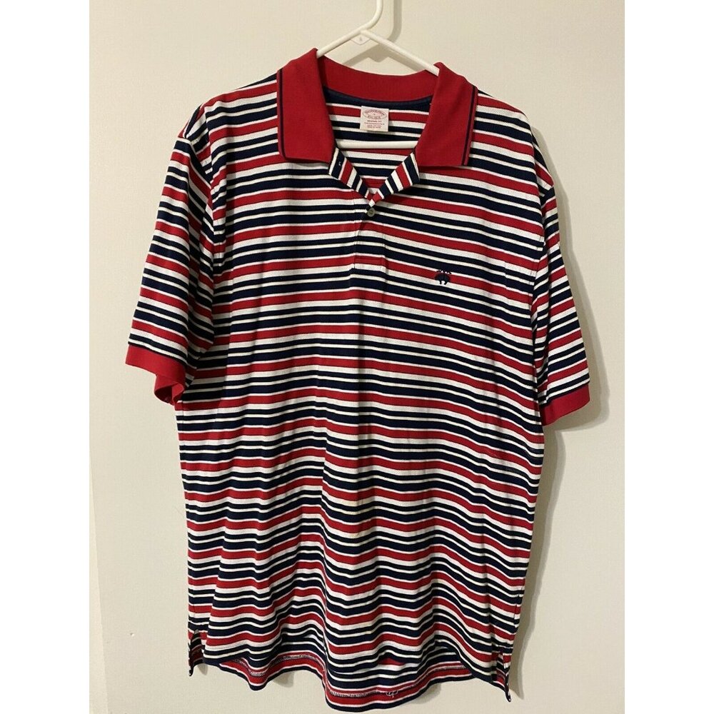Brooks Brothers Sz L Short Sleeve Polo Shirt Red White Blue Large Performance